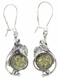 Сережки з зеленим камінням бурштину